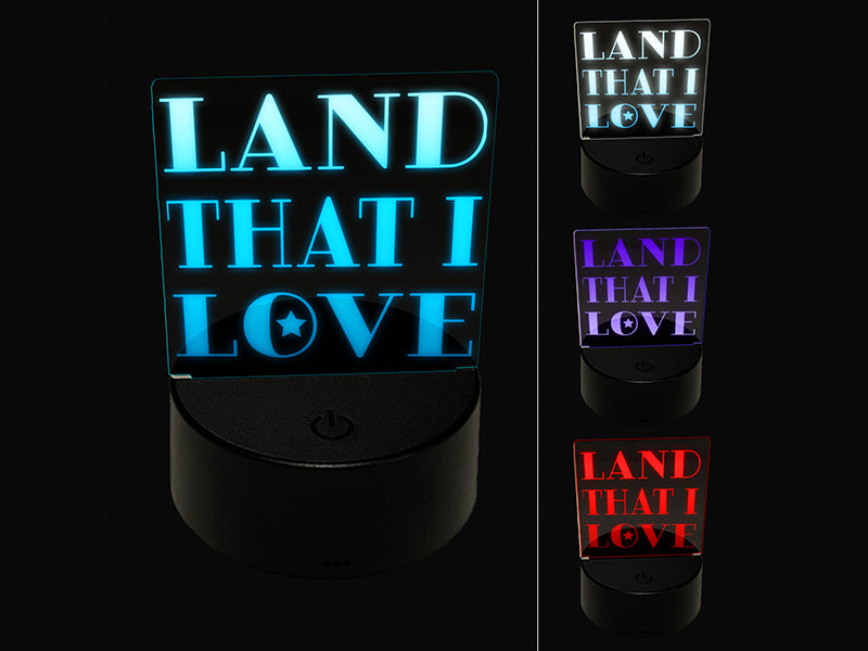 Land That I Love Patriotic USA 3D Illusion LED Night Light Sign Nightstand Desk Lamp