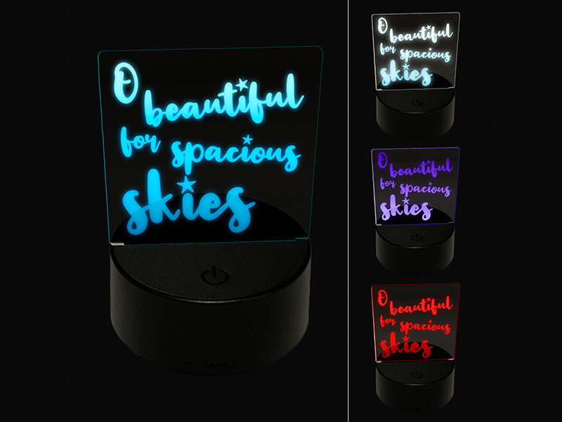 O Beautiful for Spacious Skies America the Beautiful Patriotic USA 3D Illusion LED Night Light Sign Nightstand Desk Lamp