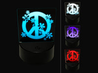 Contemporary Peace Sign With Flowers 3D Illusion LED Night Light Sign Nightstand Desk Lamp