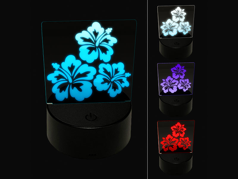 Hibiscus Flower Trio 3D Illusion LED Night Light Sign Nightstand Desk Lamp