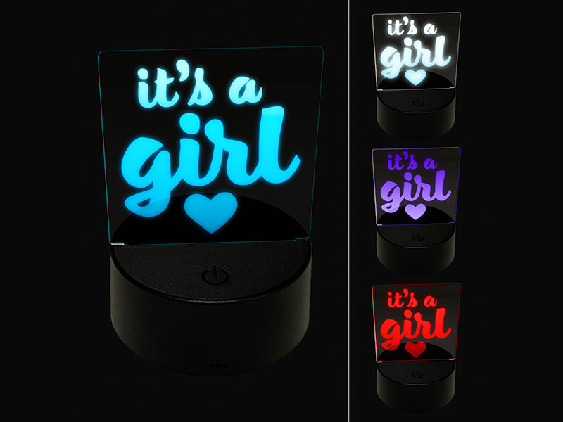 It's a Girl Baby Shower Party 3D Illusion LED Night Light Sign Nightstand Desk Lamp