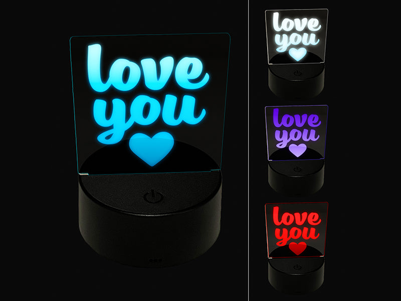 Love You with Heart 3D Illusion LED Night Light Sign Nightstand Desk Lamp