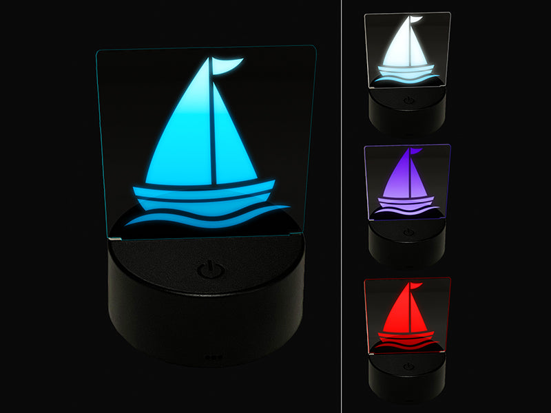 Sailing Sailboat 3D Illusion LED Night Light Sign Nightstand Desk Lamp