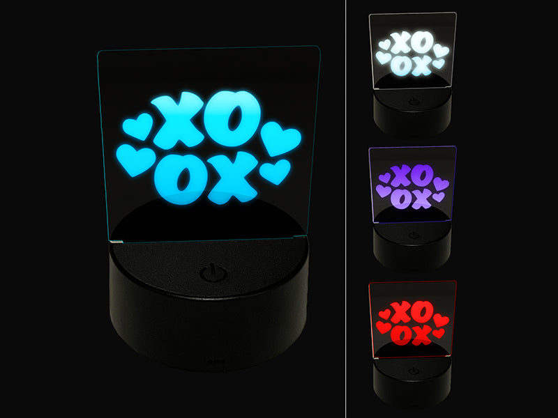 XOXO with Hearts and Love 3D Illusion LED Night Light Sign Nightstand Desk Lamp