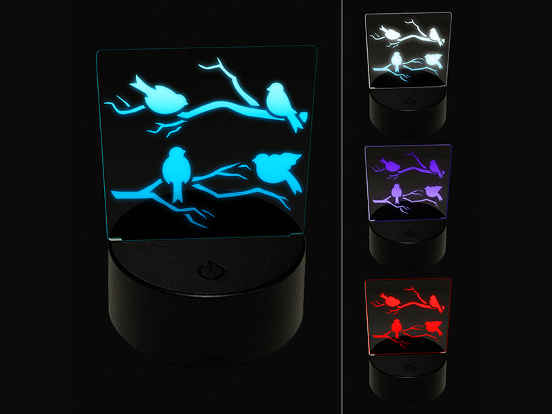 Birds Sitting on Tree Branches 3D Illusion LED Night Light Sign Nightstand Desk Lamp