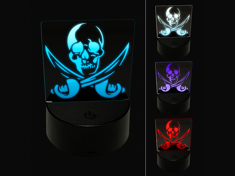 Pirate Skull and Swords Jolly Roger 3D Illusion LED Night Light Sign Nightstand Desk Lamp