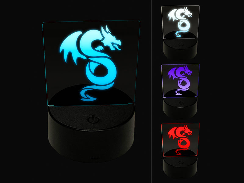 Winged Serpent Dragon 3D Illusion LED Night Light Sign Nightstand Desk Lamp