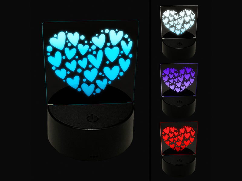 Adorable Heart Made of Hearts and Dots 3D Illusion LED Night Light Sign Nightstand Desk Lamp