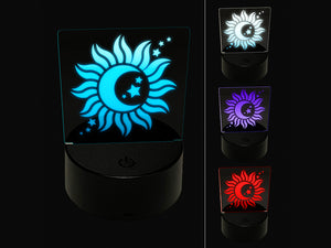 Celestial Sun Moon and Stars 3D Illusion LED Night Light Sign Nightstand Desk Lamp