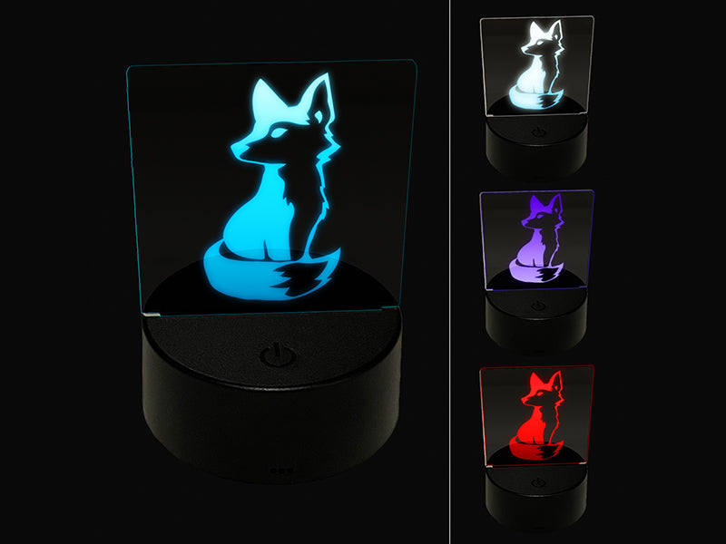 Curious Fox Sitting Looking Back 3D Illusion LED Night Light Sign Nightstand Desk Lamp