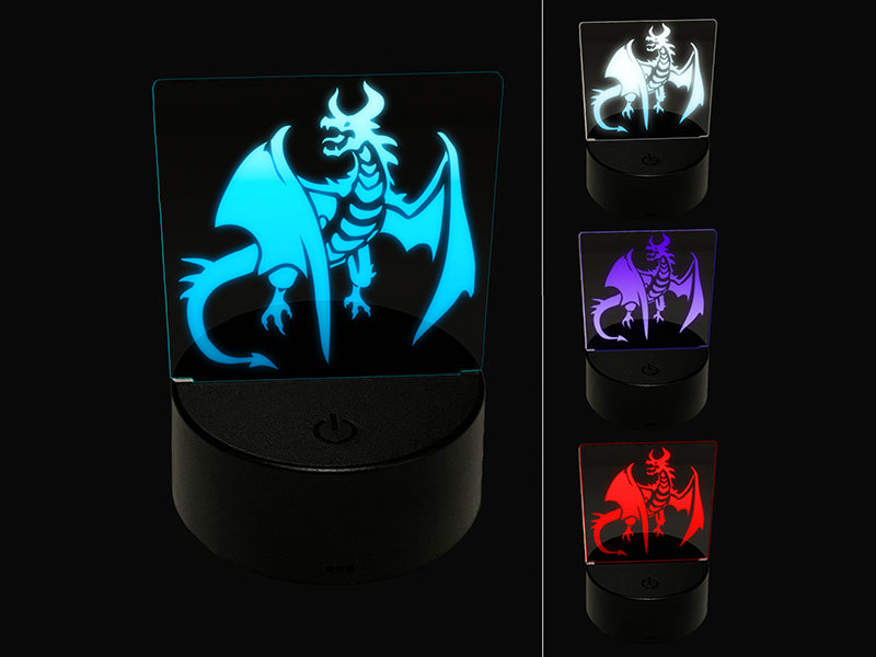 Fierce Horned Flying Dragon Wyvern 3D Illusion LED Night Light Sign Nightstand Desk Lamp