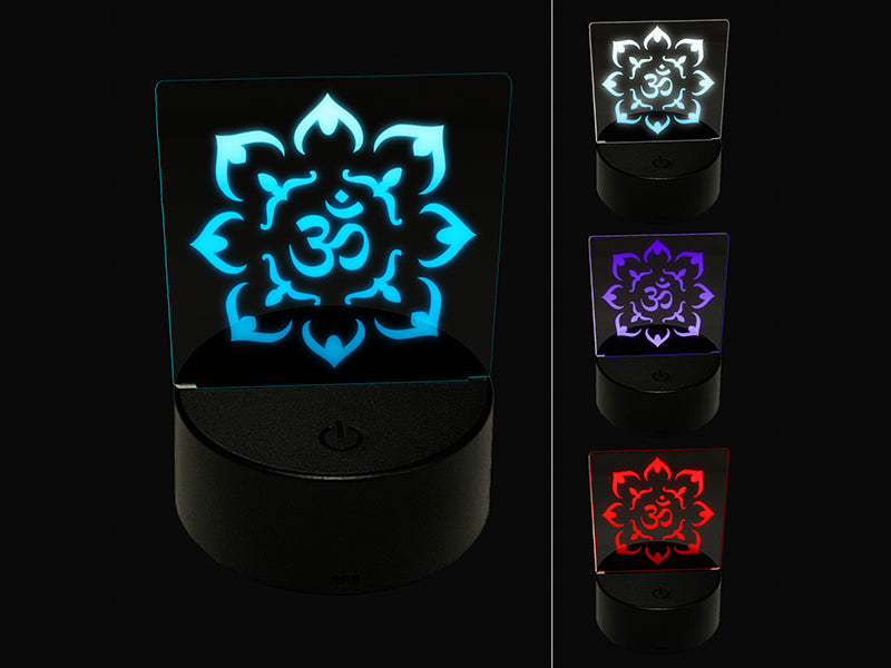 Om Aum Ohm Meditation Mandala Symbol 3D Illusion LED Night Light Sign Nightstand Desk Lamp