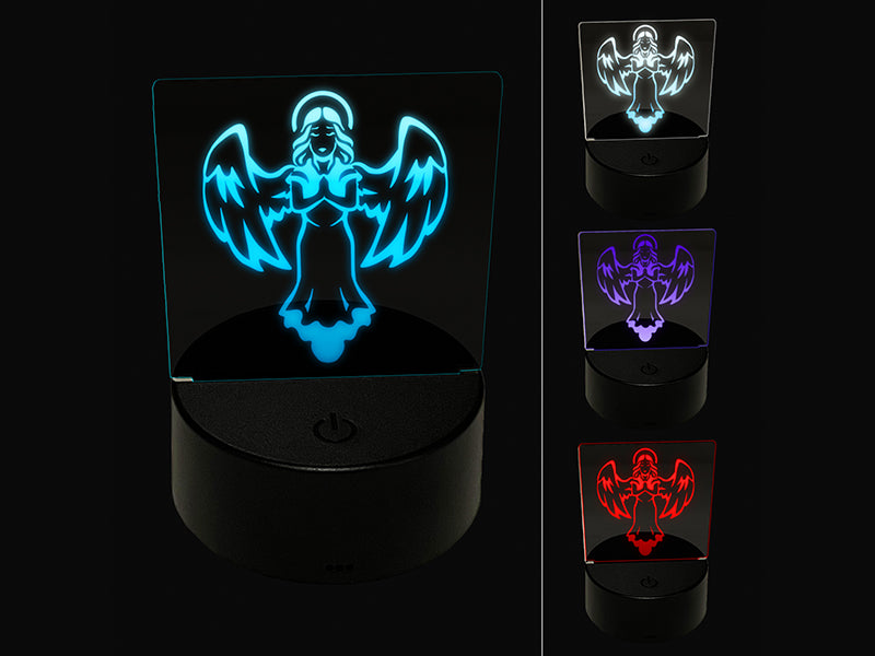 Praying Angel with Wings 3D Illusion LED Night Light Sign Nightstand Desk Lamp