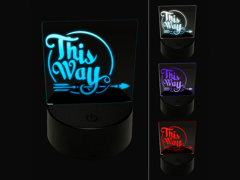 This Way Script Text Arrow Pointing 3D Illusion LED Night Light Sign Nightstand Desk Lamp