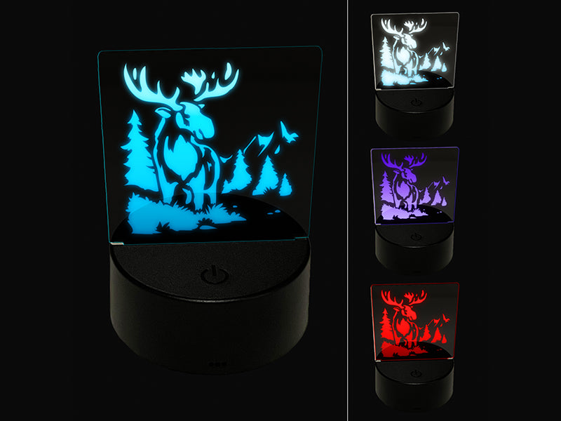 Wild Moose in Rocky Mountains Nature 3D Illusion LED Night Light Sign Nightstand Desk Lamp