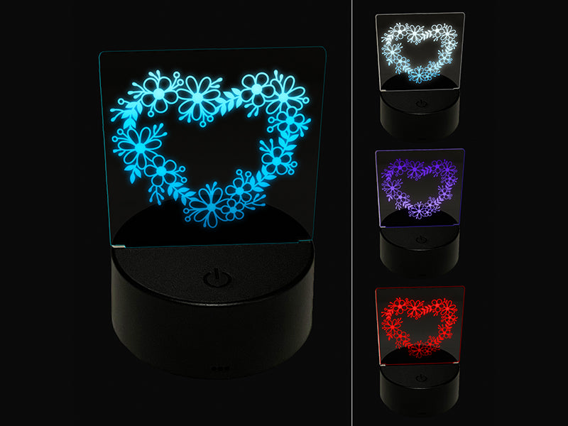 Flower Heart Wreath 3D Illusion LED Night Light Sign Nightstand Desk Lamp