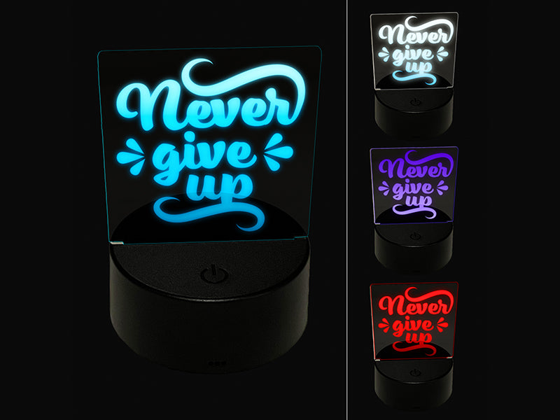 Never Give Up Motivational 3D Illusion LED Night Light Sign Nightstand Desk Lamp