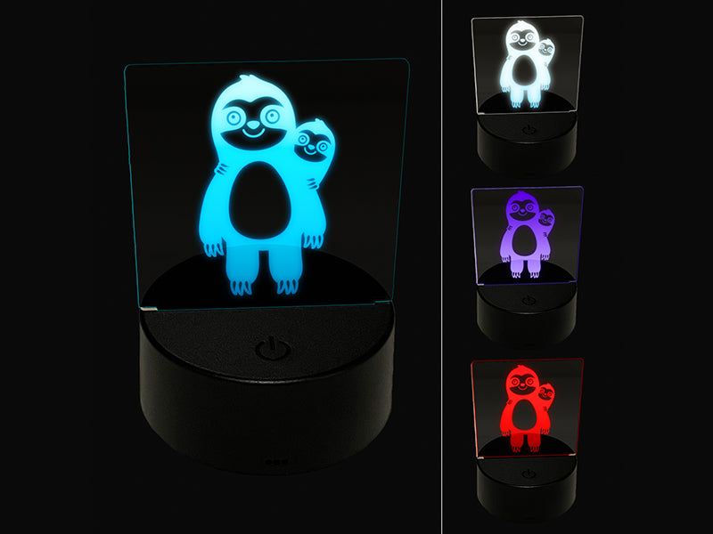 Sloth with Baby on Back 3D Illusion LED Night Light Sign Nightstand Desk Lamp