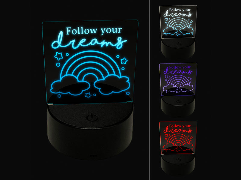 Follow Your Dreams Cute Rainbow Motivational 3D Illusion LED Night Light Sign Nightstand Desk Lamp