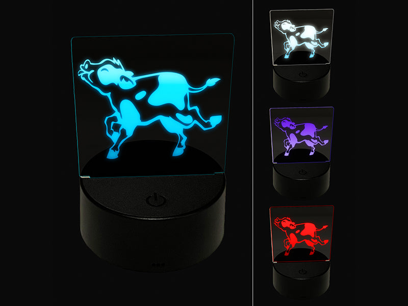 Happy Prancing Spotted Cow Calf 3D Illusion LED Night Light Sign Nightstand Desk Lamp