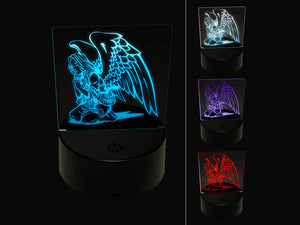 Praying Winged Angel Woman 3D Illusion LED Night Light Sign Nightstand Desk Lamp