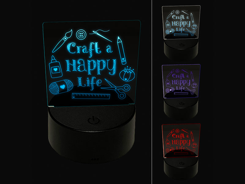 Craft a Happy Life Crafting Sewing 3D Illusion LED Night Light Sign Nightstand Desk Lamp