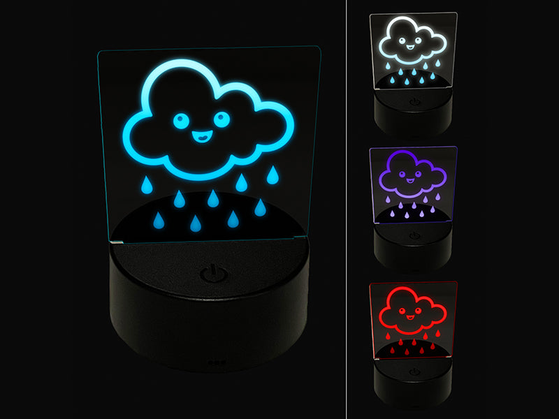 Cute Kawaii Rain Cloud Raining 3D Illusion LED Night Light Sign Nightstand Desk Lamp
