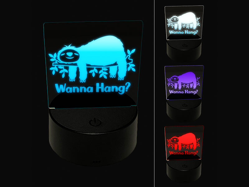 Sloth Wanna Hang 3D Illusion LED Night Light Sign Nightstand Desk Lamp