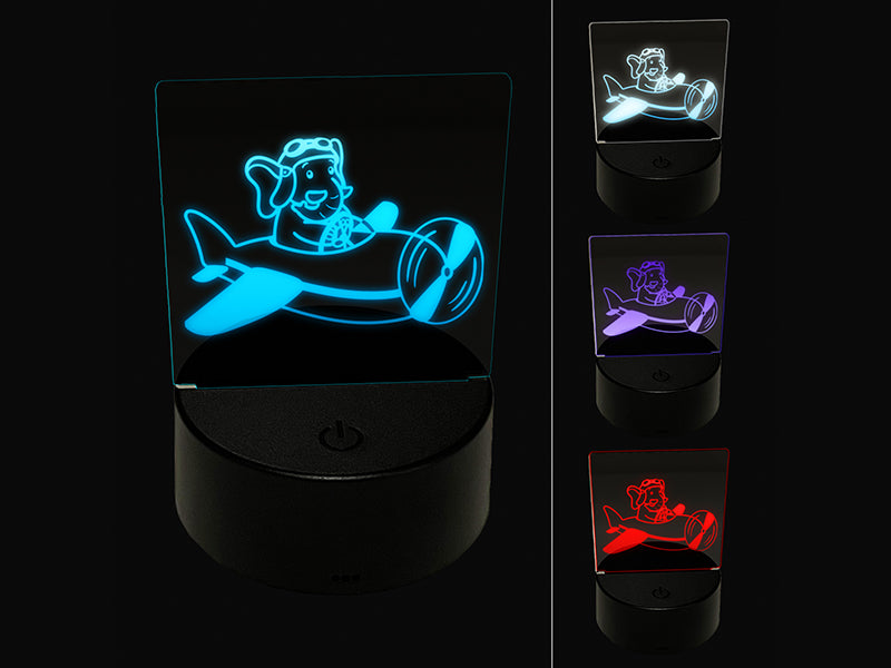 Elephant Flying an Airplane Plane 3D Illusion LED Night Light Sign Nightstand Desk Lamp