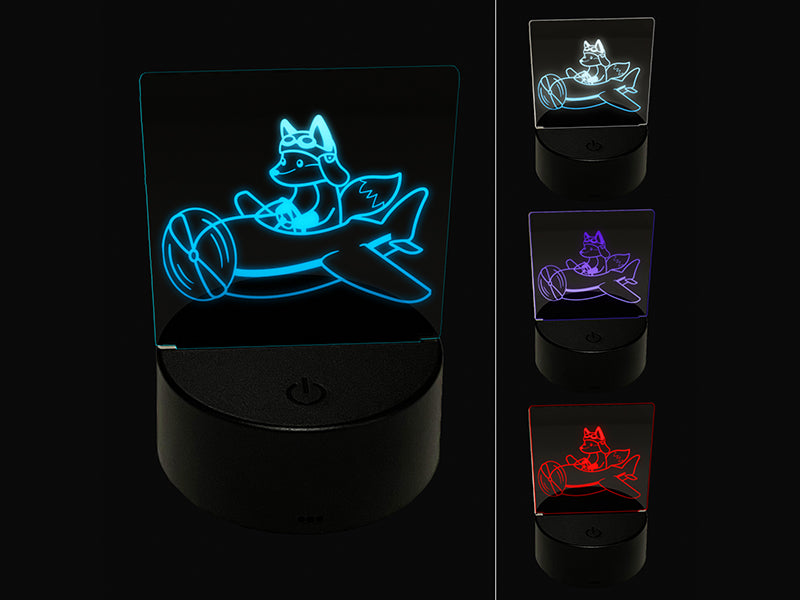 Fox Flying an Airplane Plane 3D Illusion LED Night Light Sign Nightstand Desk Lamp