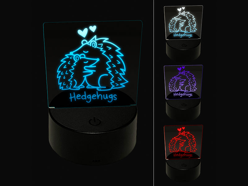Hedgehugs Hedgehogs Hugging Love 3D Illusion LED Night Light Sign Nightstand Desk Lamp