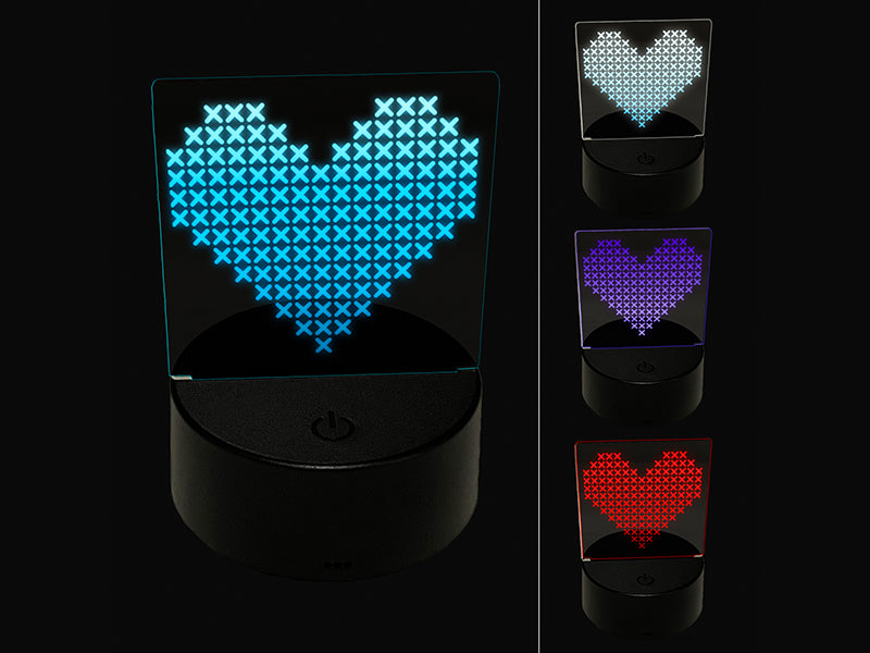 Cross Stitched Heart 3D Illusion LED Night Light Sign Nightstand Desk Lamp