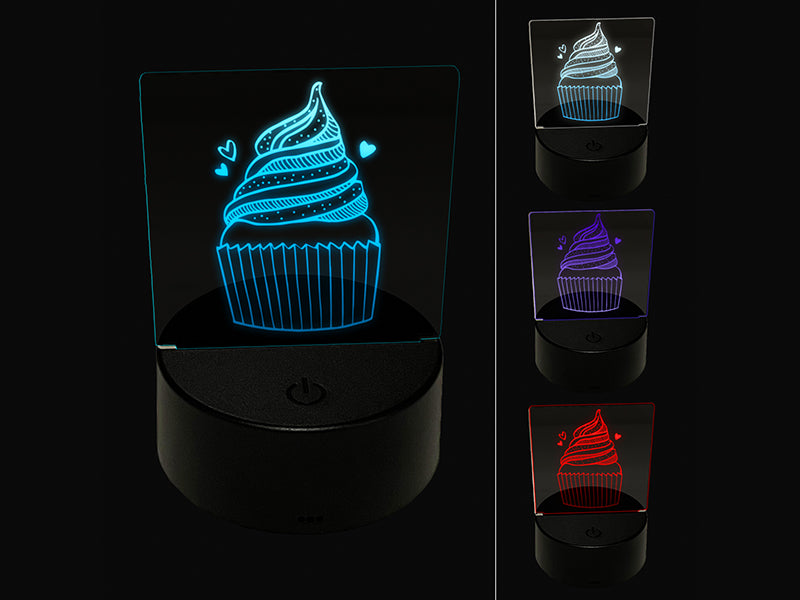 Deliciously Sweet Hand Drawn Cupcake With Sprinkles 3D Illusion LED Night Light Sign Nightstand Desk Lamp