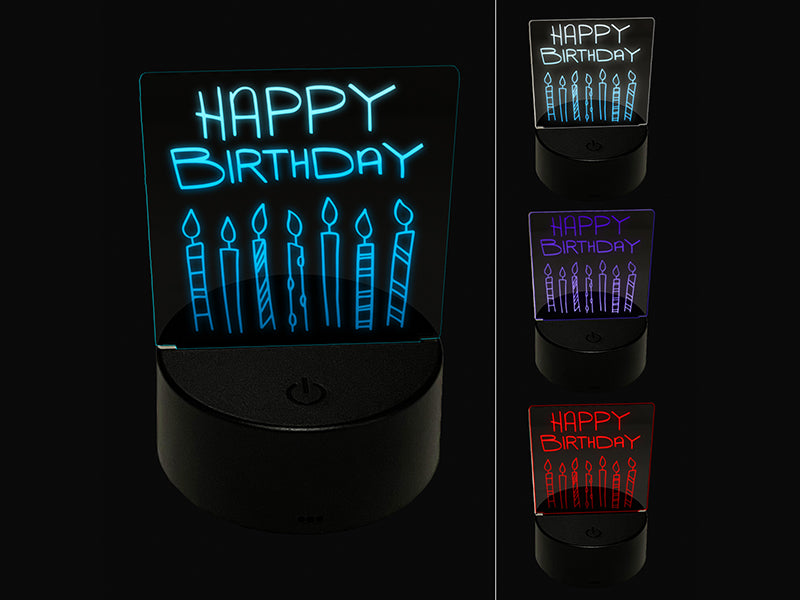 Happy Birthday Candles Fun Celebration 3D Illusion LED Night Light Sign Nightstand Desk Lamp