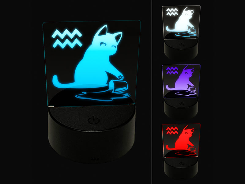 Astrological Cat Aquarius Horoscope Zodiac Sign 3D Illusion LED Night Light Sign Nightstand Desk Lamp