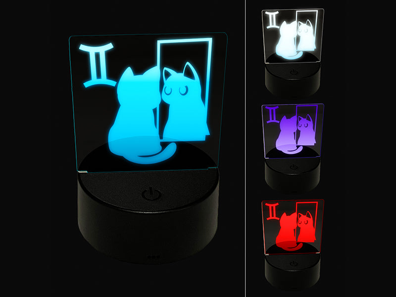 Astrological Cat Gemini Horoscope Zodiac Sign 3D Illusion LED Night Light Sign Nightstand Desk Lamp