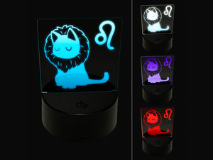 Astrological Cat Leo Horoscope Zodiac Sign 3D Illusion LED Night Light Sign Nightstand Desk Lamp