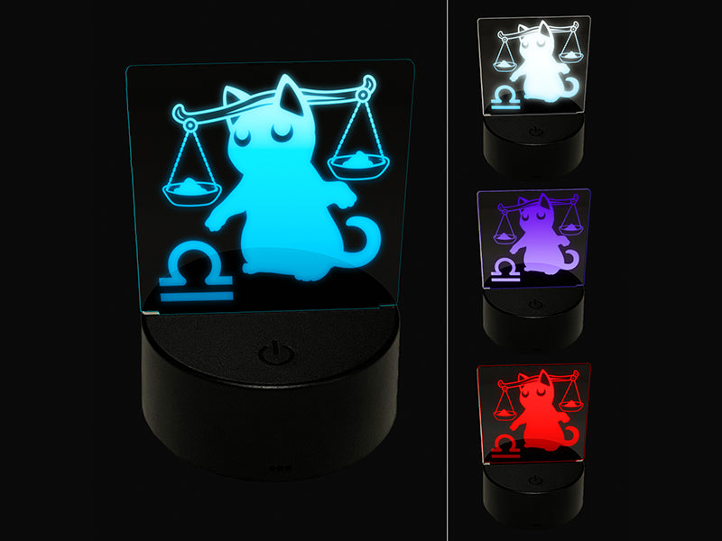 Astrological Cat Libra Horoscope Zodiac Sign 3D Illusion LED Night Light Sign Nightstand Desk Lamp