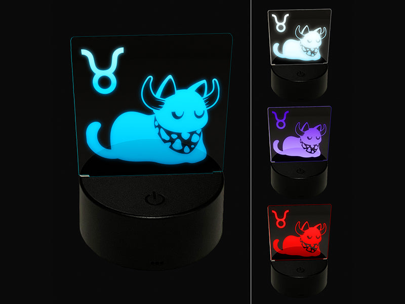 Astrological Cat Taurus Horoscope Zodiac Sign 3D Illusion LED Night Light Sign Nightstand Desk Lamp