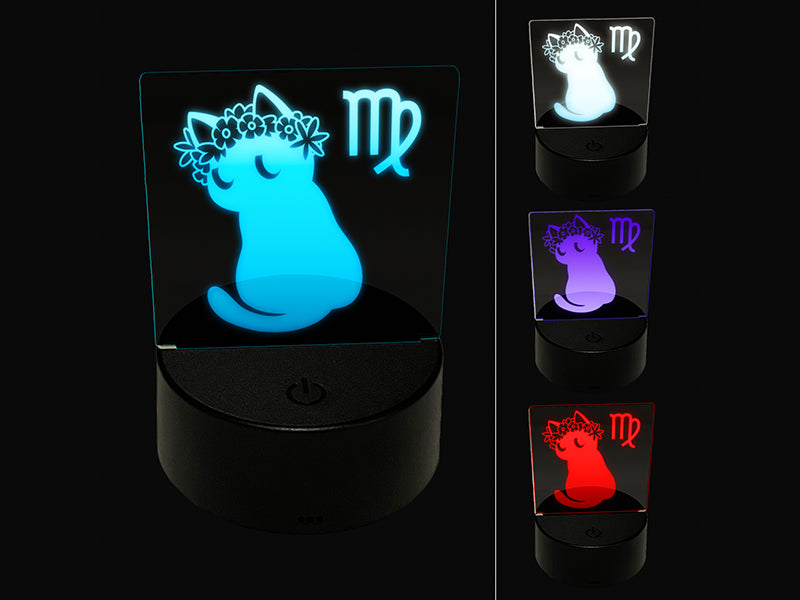 Astrological Cat Virgo Horoscope Zodiac Sign 3D Illusion LED Night Light Sign Nightstand Desk Lamp