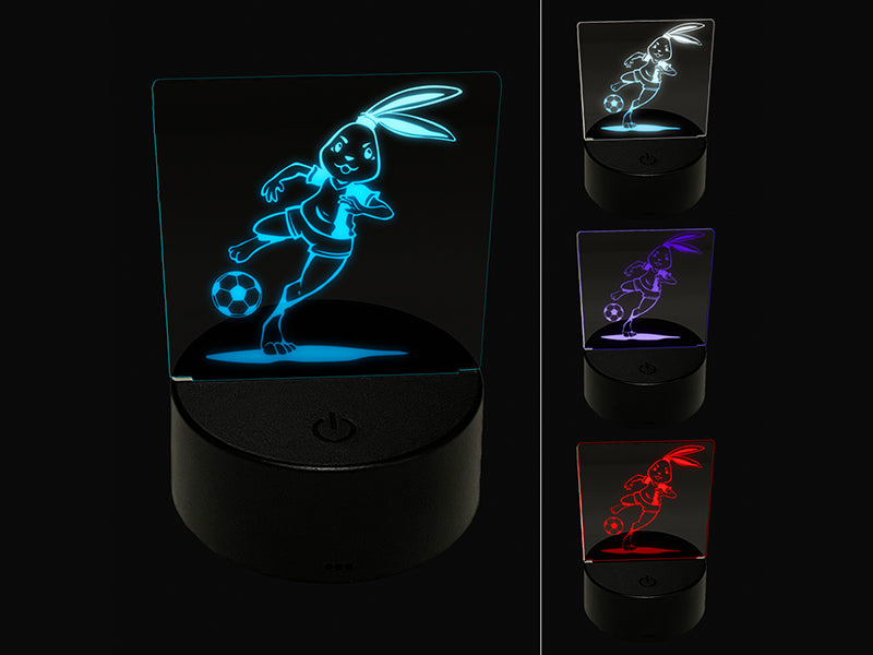 Athletic Bunny Rabbit Kicking Soccer Ball Football 3D Illusion LED Night Light Sign Nightstand Desk Lamp