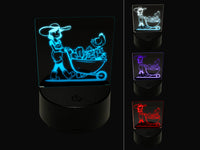 Gardener Farmer Girl with Wheelbarrow of Fruits Vegetables Chicken 3D Illusion LED Night Light Sign Nightstand Desk Lamp