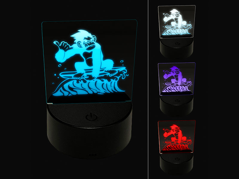 Gnarly Surfer Chimpanzee Ape on Wave 3D Illusion LED Night Light Sign Nightstand Desk Lamp