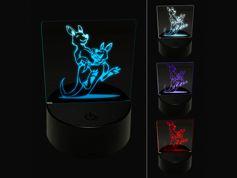 Mother Kangaroo with Baby Joey in Pouch 3D Illusion LED Night Light Sign Nightstand Desk Lamp