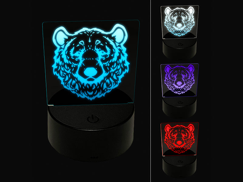 Realistic Black Bear Head 3D Illusion LED Night Light Sign Nightstand Desk Lamp