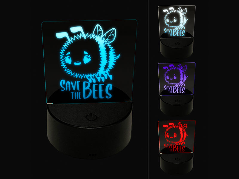 Save the Bees Cute and Fuzzy Insect 3D Illusion LED Night Light Sign Nightstand Desk Lamp