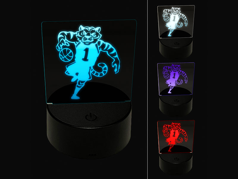 Tiger Playing Basketball Athletic Sports 3D Illusion LED Night Light Sign Nightstand Desk Lamp
