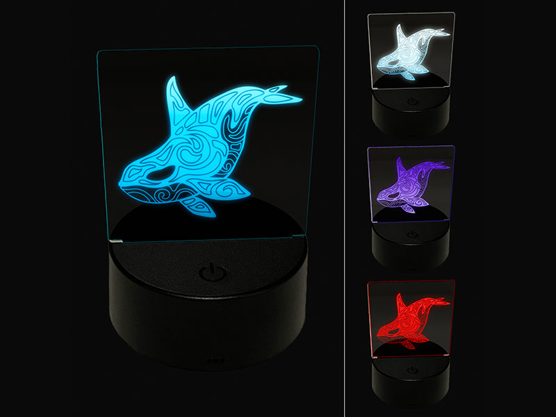 Tribal Orca Killer Whale 3D Illusion LED Night Light Sign Nightstand Desk Lamp