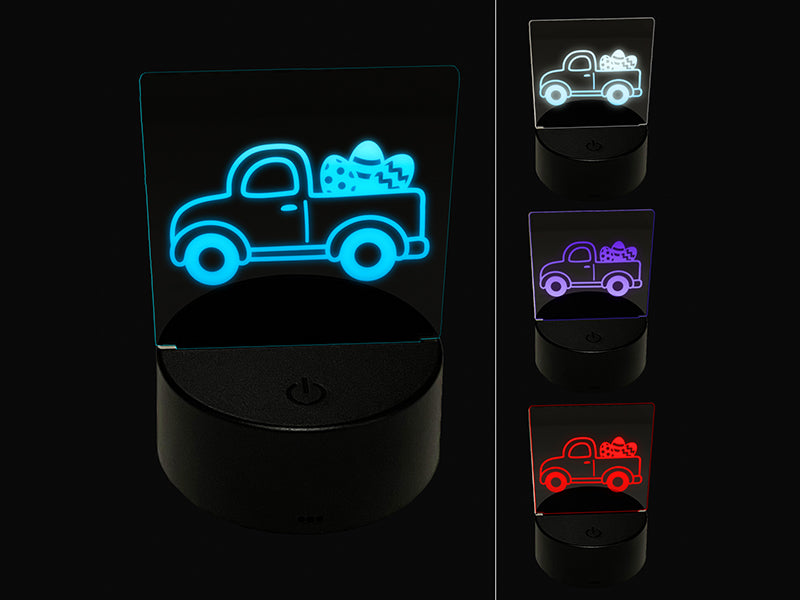 Cute Truck with Easter Eggs 3D Illusion LED Night Light Sign Nightstand Desk Lamp