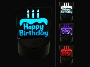 Happy Birthday with Cake 3D Illusion LED Night Light Sign Nightstand Desk Lamp